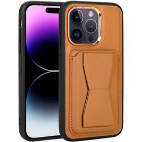 Vendas iPhone 14 Pro Max Uyumlu Kartlıklı Standlı Silikon Kenarlı Metal Kamera çerçeveli Pu Deri Kılıf