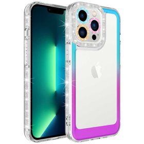 Vendas iPhone 14 Pro Max Uyumlu Pare Serisi Simli ve Renk Geçiş Tasarımlı Lens Korumalı Kılıf