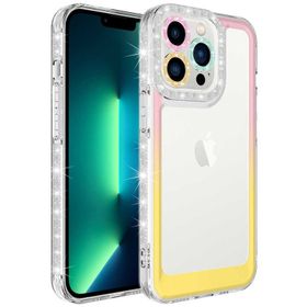 Vendas iPhone 14 Pro Max Uyumlu Pare Serisi Simli ve Renk Geçiş Tasarımlı Lens Korumalı Kılıf
