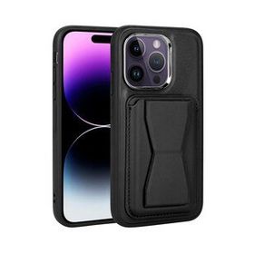 Vendas iPhone 14 Pro Uyumlu Kartlıklı Standlı Silikon Kenarlı Metal Kamera çerçeveli Pu Deri Kılıf