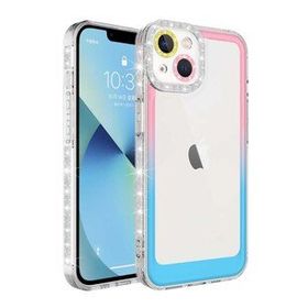 Vendas iPhone 14 Uyumlu Pare Serisi Simli ve Renk Geçiş Tasarımlı Lens Korumalı Kılıf