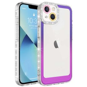 Vendas iPhone 14 Uyumlu Pare Serisi Simli ve Renk Geçiş Tasarımlı Lens Korumalı Kılıf