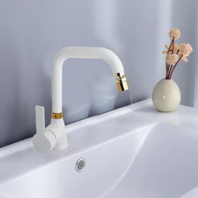 Venita Mat Beyaz Gold Pirinç 360 Derece Oynar Perlatörlü Siera Lavabo Bataryası