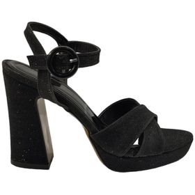 Ventes 7140701Z Siyah Bilekten Bağlamalı Tek Bantlı Parlak Simli 10 cm Kadın Platform Topuklu Ayakkabı
