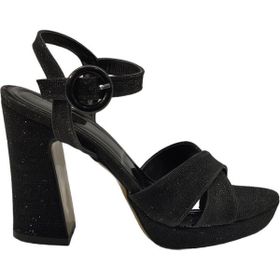 Ventes 7140701Z Siyah Bilekten Bağlamalı Tek Bantlı Parlak Simli 10 cm Kadın Platform Topuklu Ayakkabı