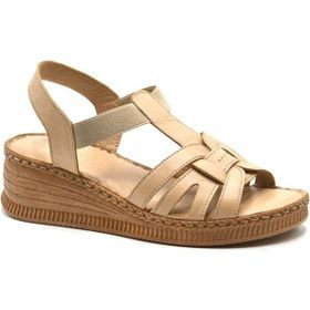 Venüs 24028801 Bej Hakiki Deri Dolgu Topuk Comfort Kadın Sandalet