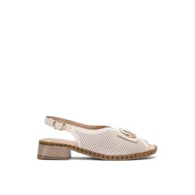 Venüs 2512003 Bej Kadın Hakiki Deri Tokalı Kalın Topuk Comfort Sandalet