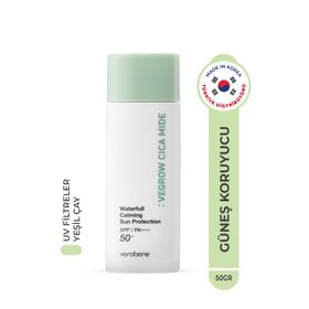 Verobene Vegrow Cica Mide Waterfull Sun Protection Vegan Yatıştırıcı SPF50+ PA++++ Yüksek Koruma Kore 50 gr Güneş Kremi