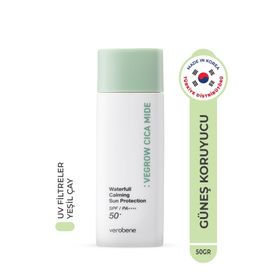 Verobene Vegrow Cica Mide Waterfull Sun Protection Vegan Yatıştırıcı SPF50+ PA++++ Yüksek Koruma Kore 50 gr Güneş Kremi