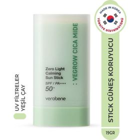 Verobene Vegrow Cica Mide Zero Light Sun Vegan Kore 19 gr SPF50 Yüksek Koruma Güneş Koruyucu Stick