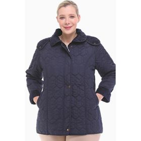Vetre 1014 Lacivert Ekose 75 cm Büyük Beden Kadın Mont