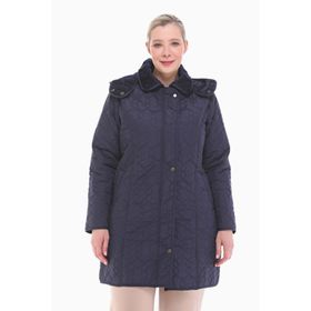Vetre 1014 Lacivert Ekose 75 cm Büyük Beden Kadın Mont