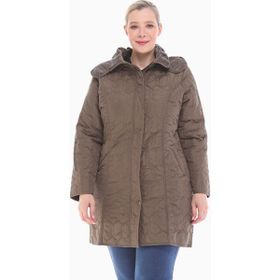 Vetre 1016 Haki Ekose 95 cm Büyük Beden Kadın Mont