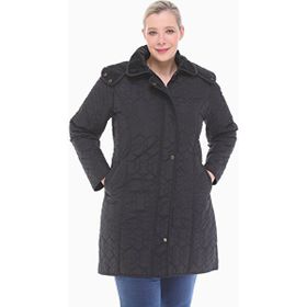 Vetre 1016 Siyah Ekose 95 cm Büyük Beden Kadın Mont