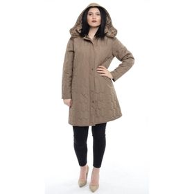 Vetre 1016 Vizon Kapitone 95 cm Büyük Beden Kadın Mont