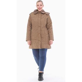 Vetre 1016 Vizon Kapüşonlu Kapitone 95 cm Büyük Beden Kadın Mont