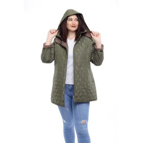 Vetre 1024 Haki Büyük Beden Ekose Baharlık Kapitone Kadın Mont