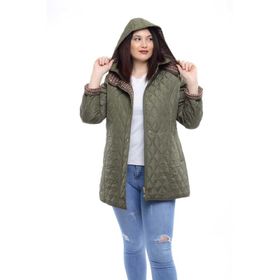 Vetre 1024 Haki Büyük Beden Ekose Baharlık Kapitone Kadın Mont