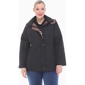 Vetre 1024 Siyah Ekose 75 cm Büyük Beden Kadın Mont