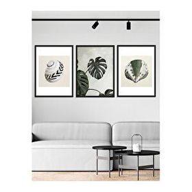 Vetro 30x40 cm Siyah Design Monstera ve Deniz Kabukları