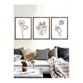 Vetro Design 21x30 cm Ceviz Line Art Ahşap Tablo Set