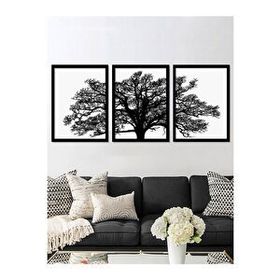Vetro Design 3 Parça Ağaç 21x30 cm Siyah Çerçeveli Tablo