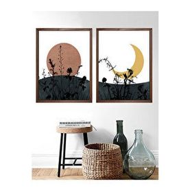 Vetro Design 30x40 cm Ceviz Güneş ve Ay Çerçeveli Tablo Set