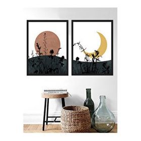 Vetro Design 30x40 cm Natural Güneş ve Ay Çerçeveli Tablo Set
