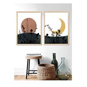 Vetro Design 30x40 cm Natural Güneş ve Ay Çerçeveli Tablo Set