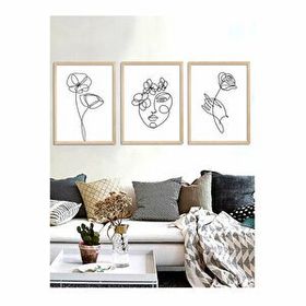 Vetro Design 30x40 cm Natural Line Art Ahşap Tablo Set