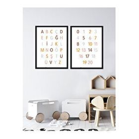 Vetro Design 30x40 cm Siyah Harfler ve Rakamlar Çocuk Odası
