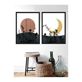 Vetro Design 40x50 cm Siyah Güneş ve Ay Çerçeveli Tablo Set
