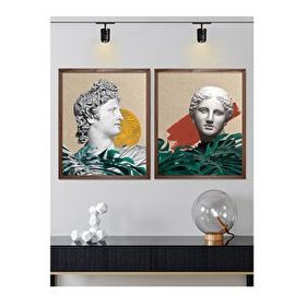 Vetro Design Afrodit ve Apollon 40x50 cm Ceviz Çerçeveli Tablo