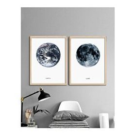 Vetro Design Dünya ve Ay 21x30 cm Ceviz Çerçeveli Tablo Seti