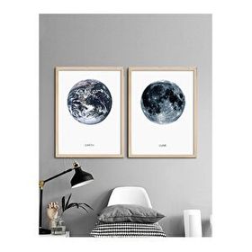 Vetro Design Dünya ve Ay 30x40 cm Natural Çerçeveli Tablo Seti
