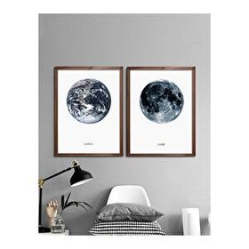 Vetro Design Dünya ve Ay 40x50 cm Ceviz Çerçeveli Tablo Seti