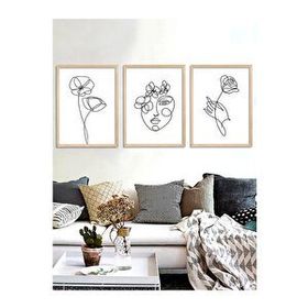 Vetro Design Natural 21x30 cm Line Art Ahşap Tablo Set