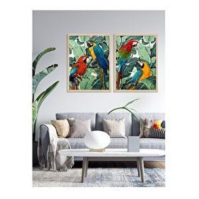 Vetro Design Papağanlar 40x50 cm Natural Çerçeveli Tablo