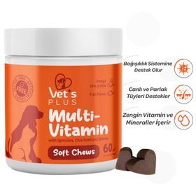 Vet's Plus Multi-Vitamin Kedi ve Köpekler İçin Spirulinalı Vitamin 60'lı Çiğnenebilir Tablet