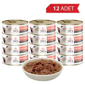 Vet's Plus Optimal Nutrition Somon Balıklı Tahılsız 12x85 gr Kedi Konservesi