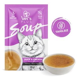Vet's Plus Ördekli ve Tavuklu Tahılsız 50 gr Kedi Çorbası