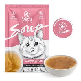 Vet's Plus Somonlu ve Ton Balıklı 50 gr Tahılsız Kedi Çorbası