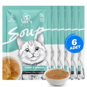 Vet's Plus Ton Balıklı ve Karidesli 6x50 gr Tahılsız Kedi Çorbası