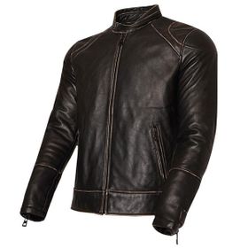 Vexo Vintage Siyah Deri Motosiklet Montu