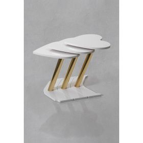 Veys Sehpa 3'lü Gold Kalp Beyaz Zigon Sehpa