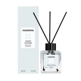 Viaderma 100 ml Kare Şişe Beyaz Çiçek Esansı Bambu Çubuklu Oda Kokusu