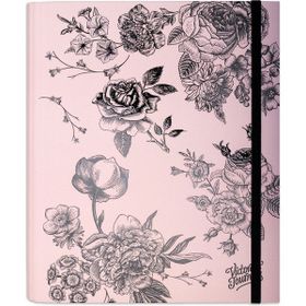 Victoria's Journals Black & Pink Florals 16,5x22,5 cm Gizli Spiralli 96 Yaprak Çizgili Tarihsiz Not Defteri