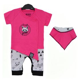 Victory 87036 Raccoon Fularlı Kravuze Tulum 6-9 Ay Fuşya Bebek Tulumu