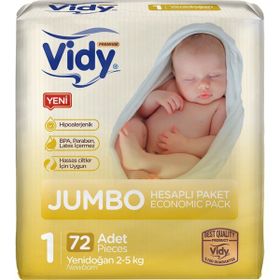 Vidy Baby Premium No:1 Yenidoğan 72 Adet Bebek Bezi