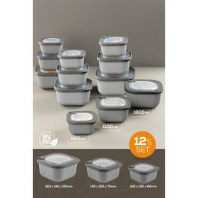Vienev 12li 4x 600-1100-1800 ml Antrasit Mikrodalga ve Difrize Uygun Vip Kapaklı Özel Saklama Kabı Seti